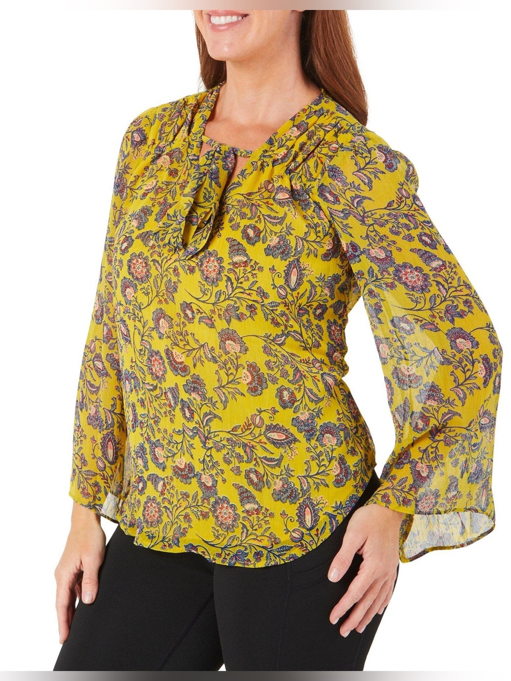 Jessica Simpson Women's Floral Print Top Tie Neck Blouse XS EXTRA SMALL NWT